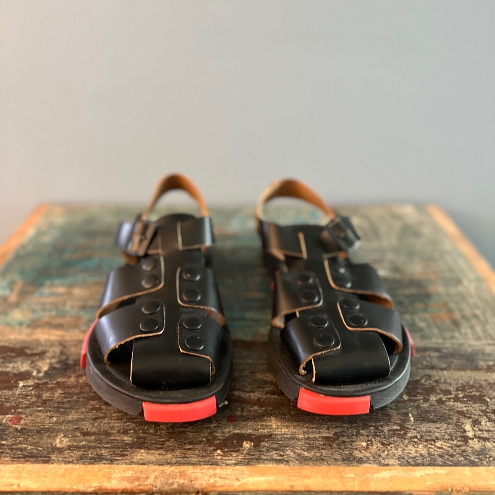Camper Black and Red Leather Sandals